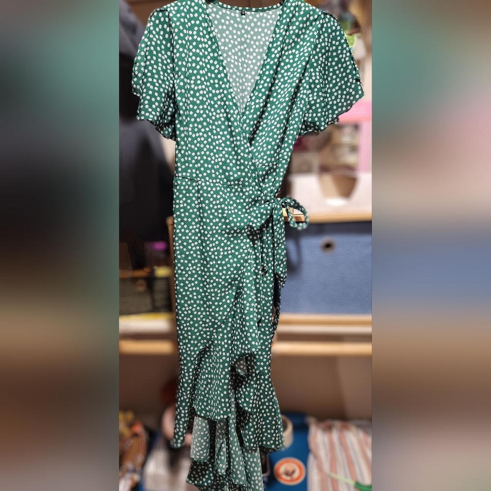 Green Polka Dot Wrap Dress